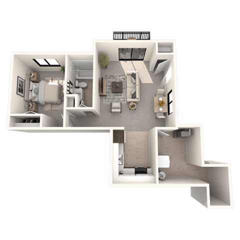 Floor plan for 1 bed, 1 bath, 880 sqft